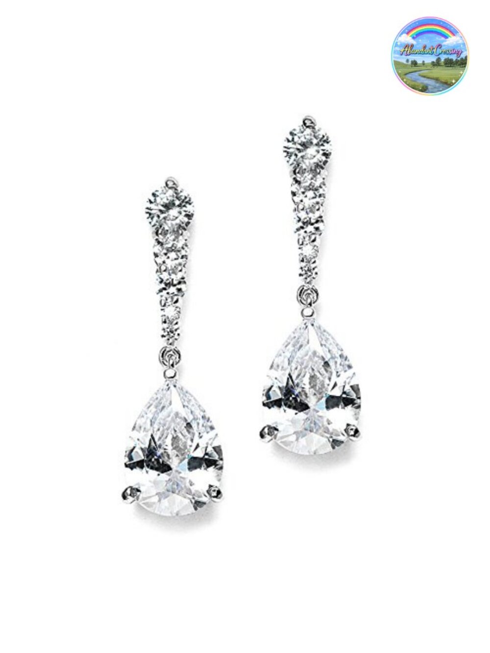 Cubic Zirconia Teardrop Dangle Earrings Rhodium Plated Wedding Party